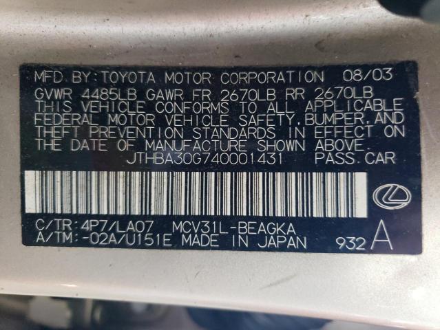 Photo 11 VIN: JTHBA30G740001431 - LEXUS ES330 