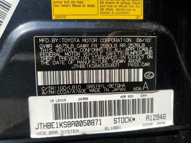 Photo 11 VIN: JTHBE1KS8A0050871 - LEXUS GS350 