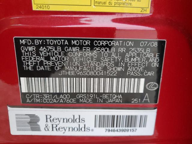 Photo 11 VIN: JTHBE96S080041522 - LEXUS GS 350 