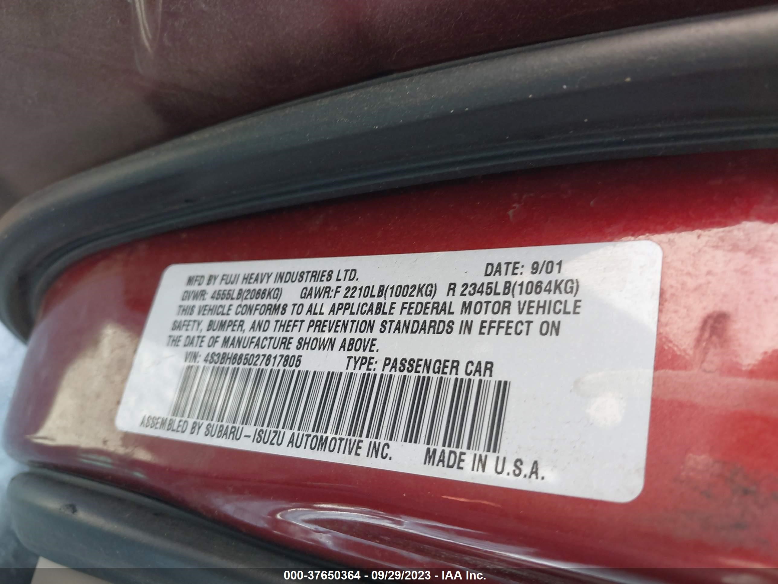 Photo 8 VIN: JTHBF30G020075899 - SUBARU LEGACY 