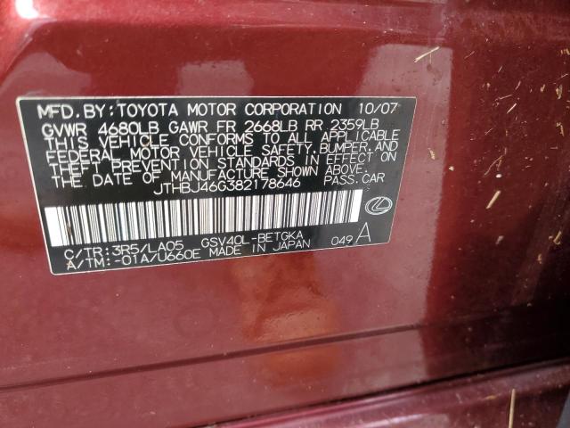 Photo 12 VIN: JTHBJ46G382178646 - LEXUS ES 350 