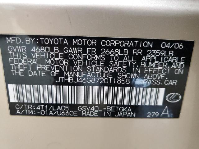 Photo 11 VIN: JTHBJ46G872011858 - LEXUS ES 350 