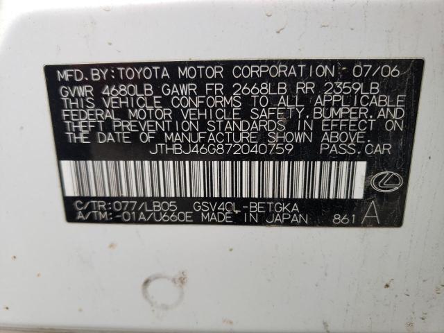 Photo 11 VIN: JTHBJ46G872040759 - LEXUS ES350 