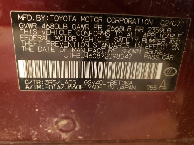 Photo 11 VIN: JTHBJ46G872098547 - LEXUS ES350 