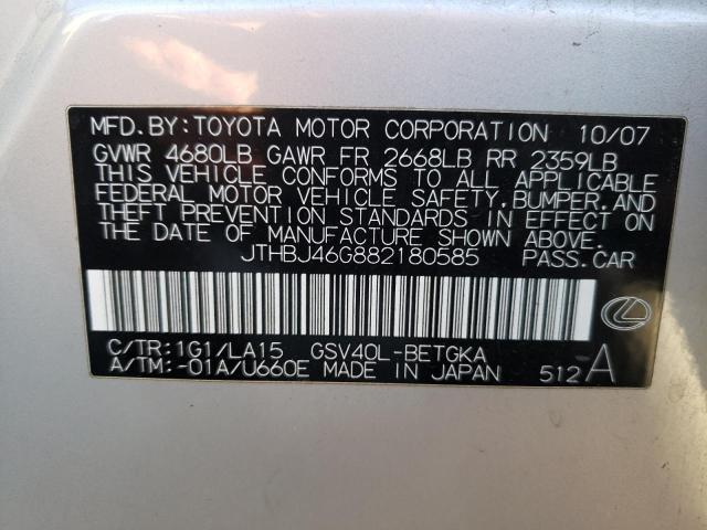 Photo 12 VIN: JTHBJ46G882180585 - LEXUS ES350 