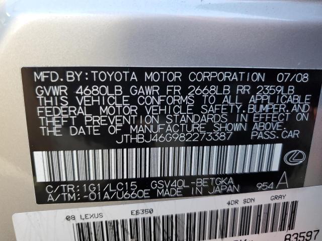 Photo 11 VIN: JTHBJ46G982273387 - LEXUS ES350 