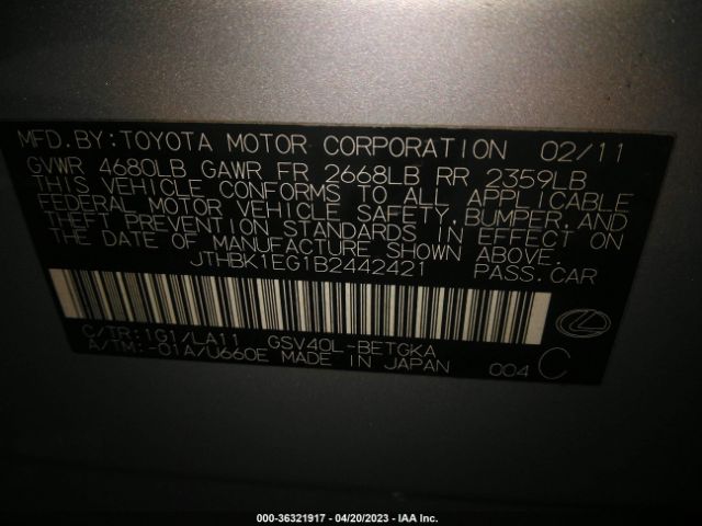 Photo 8 VIN: JTHBK1EG1B2442421 - LEXUS ES 350 