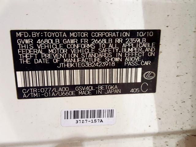 Photo 9 VIN: JTHBK1EG3B2423918 - LEXUS ES 350 