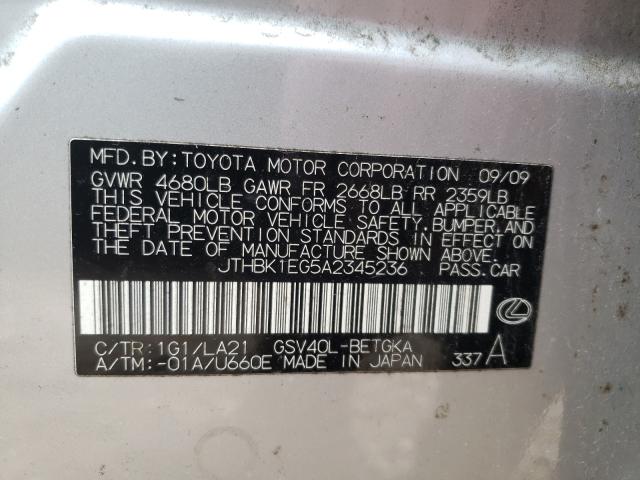 Photo 9 VIN: JTHBK1EG5A2345236 - LEXUS ES 350 