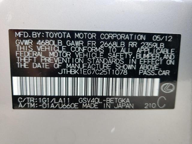 Photo 11 VIN: JTHBK1EG7C2511078 - LEXUS ES350 