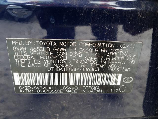 Photo 9 VIN: JTHBK1EG8B2446403 - LEXUS ES 350 