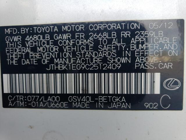 Photo 12 VIN: JTHBK1EG9C2512409 - LEXUS ES350 