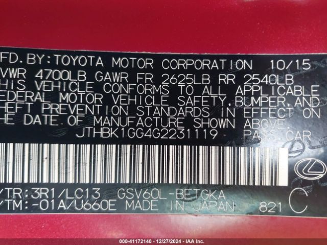 Photo 8 VIN: JTHBK1GG4G2231119 - LEXUS ES 