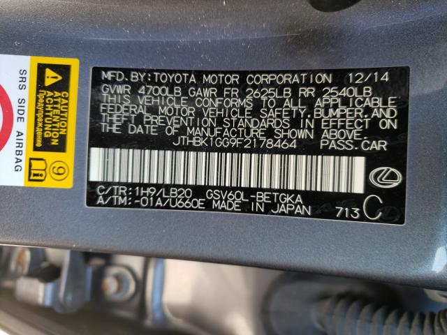 Photo 9 VIN: JTHBK1GG9F2178464 - LEXUS ES 350 