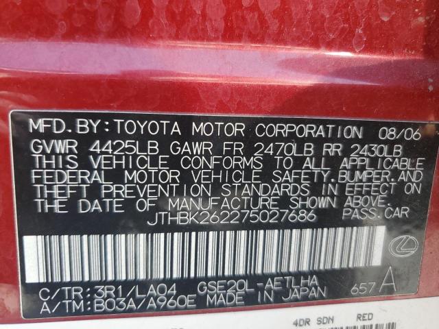 Photo 11 VIN: JTHBK262275027686 - LEXUS IS 250 