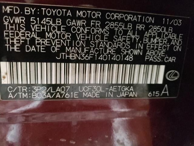 Photo 11 VIN: JTHBN36F140140148 - LEXUS LS 430 