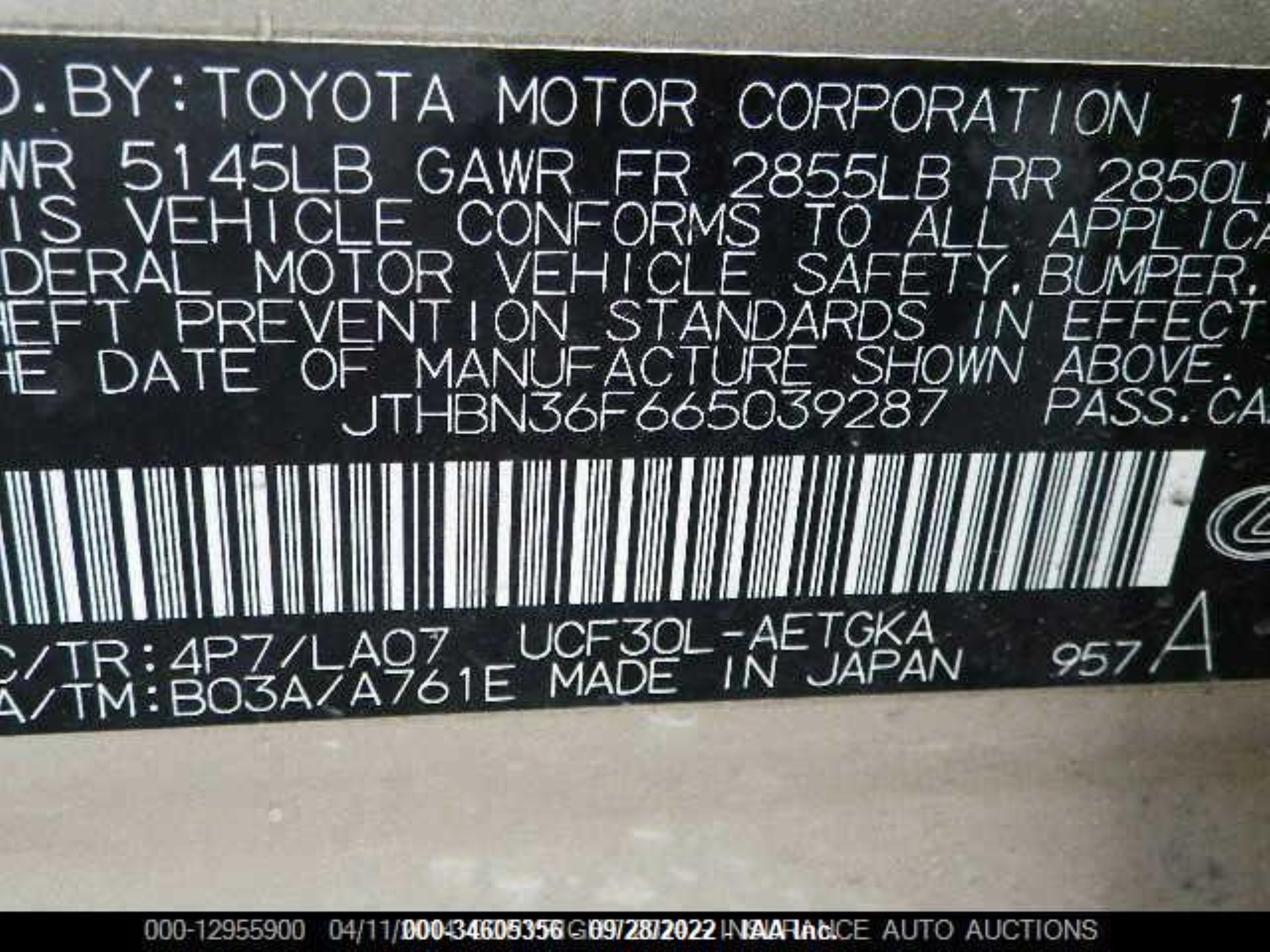 Photo 8 VIN: JTHBN36F665039287 - LEXUS LS 