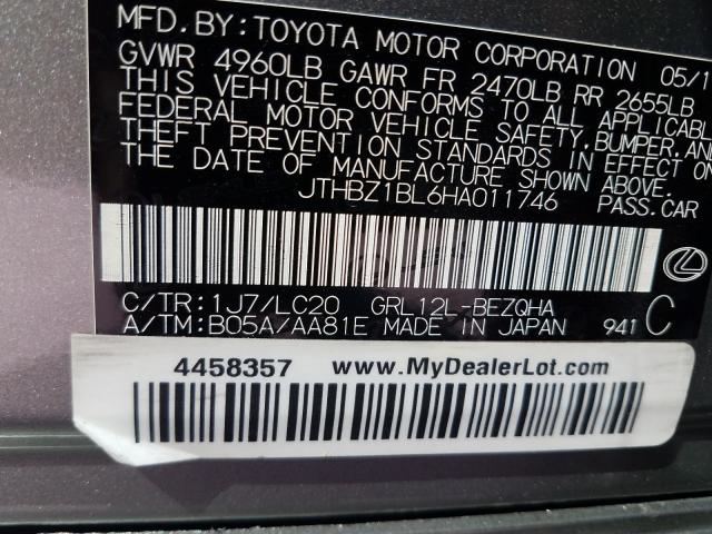 Photo 9 VIN: JTHBZ1BL6HA011746 - LEXUS GS 350 BAS 