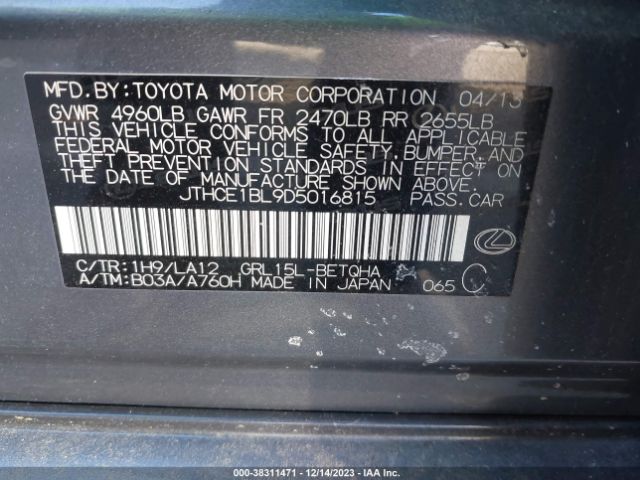 Photo 8 VIN: JTHCE1BL9D5016815 - LEXUS GS 350 