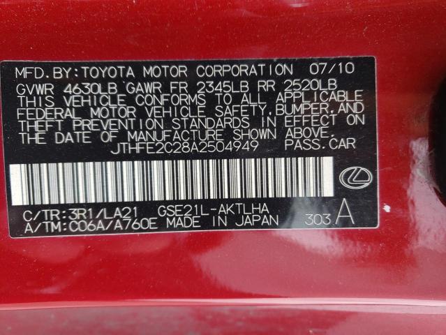 Photo 11 VIN: JTHFE2C28A2504949 - LEXUS IS 350 