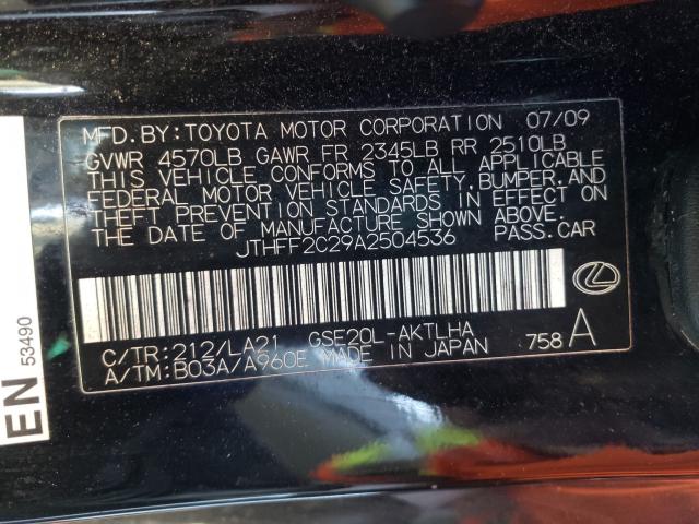 Photo 9 VIN: JTHFF2C29A2504536 - LEXUS IS 250C 