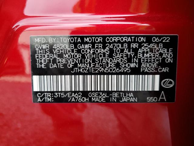 Photo 11 VIN: JTHGZ1E29N5026495 - LEXUS IS 350 F S 