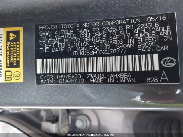 Photo 8 VIN: JTHKD5BH0G2278777 - LEXUS CT 200H 