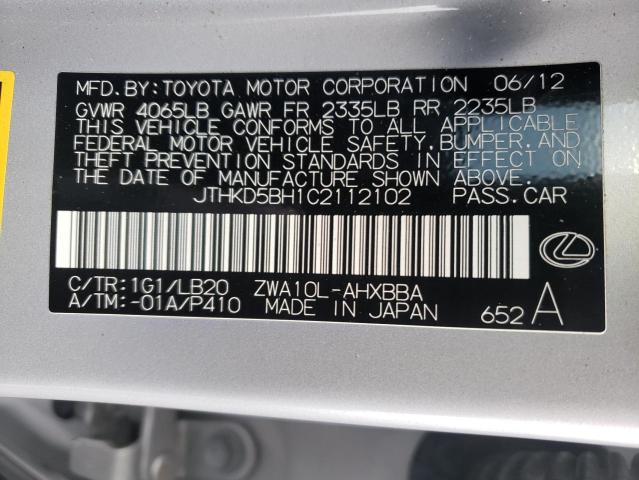 Photo 11 VIN: JTHKD5BH1C2112102 - LEXUS CT 200 