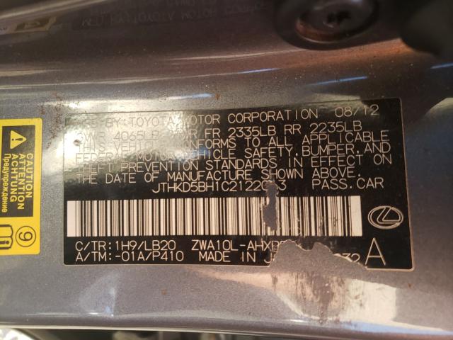 Photo 9 VIN: JTHKD5BH1C2122063 - LEXUS CT 200 