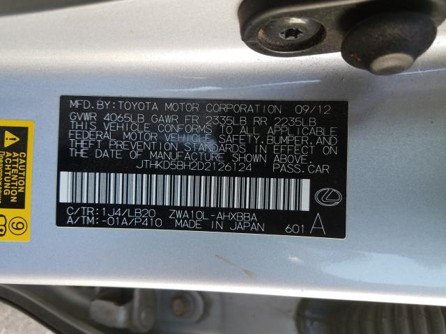 Photo 9 VIN: JTHKD5BH2D2126124 - LEXUS CT 200 