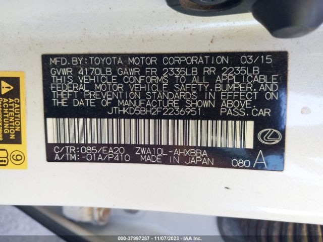 Photo 8 VIN: JTHKD5BH2F2236951 - LEXUS CT 200H 