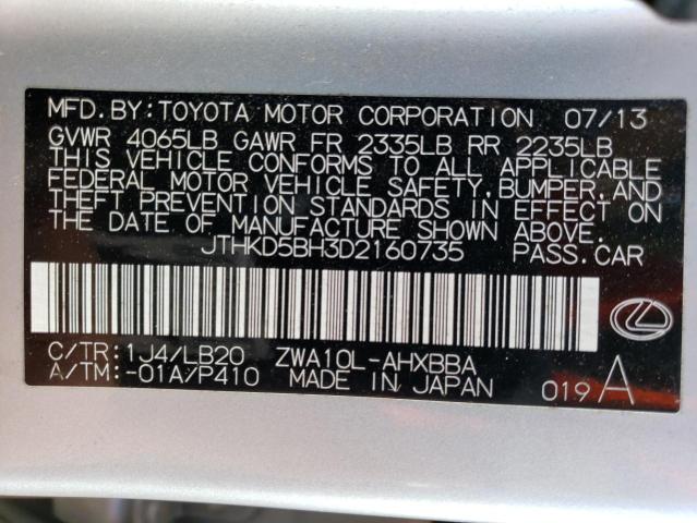 Photo 11 VIN: JTHKD5BH3D2160735 - LEXUS CT200H 