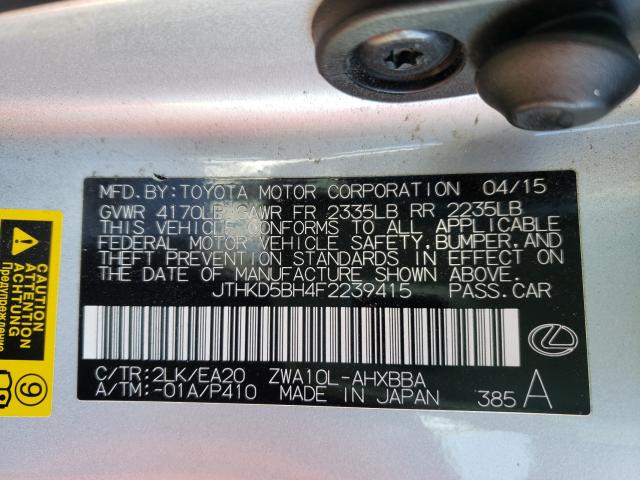 Photo 9 VIN: JTHKD5BH4F2239415 - LEXUS CT 200 