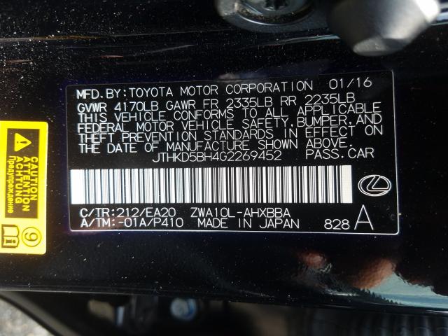 Photo 9 VIN: JTHKD5BH4G2269452 - LEXUS CT-200H 