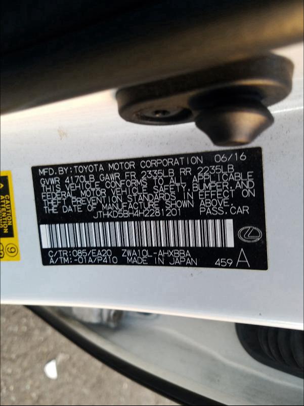 Photo 9 VIN: JTHKD5BH4H2281201 - LEXUS CT 200 