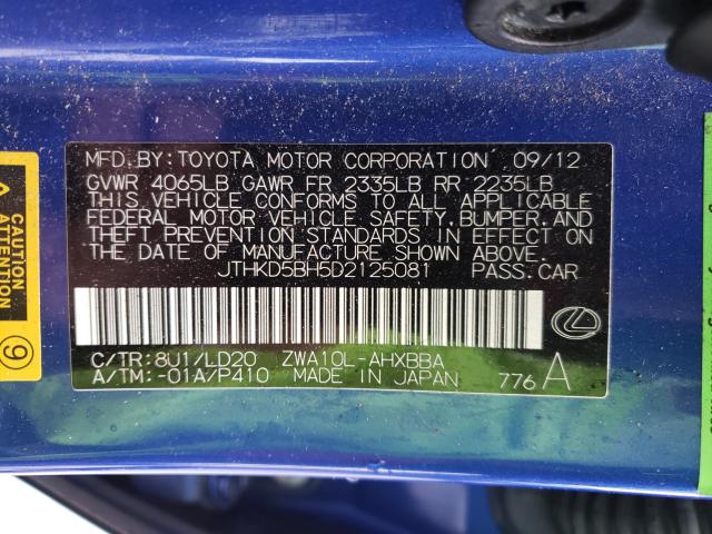 Photo 9 VIN: JTHKD5BH5D2125081 - LEXUS CT 200 