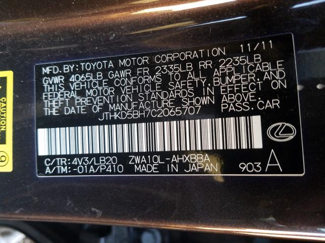 Photo 9 VIN: JTHKD5BH7C2065707 - LEXUS CT 200H 