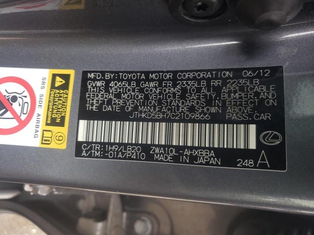 Photo 9 VIN: JTHKD5BH7C2109866 - LEXUS CT 200 