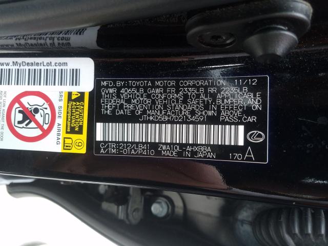 Photo 9 VIN: JTHKD5BH7D2134591 - LEXUS CT 200 