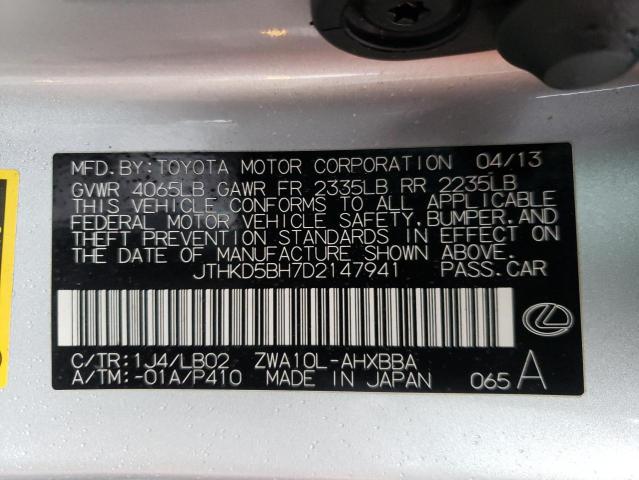 Photo 9 VIN: JTHKD5BH7D2147941 - LEXUS CT 200 