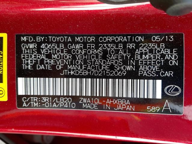 Photo 9 VIN: JTHKD5BH7D2152069 - LEXUS CT 200 