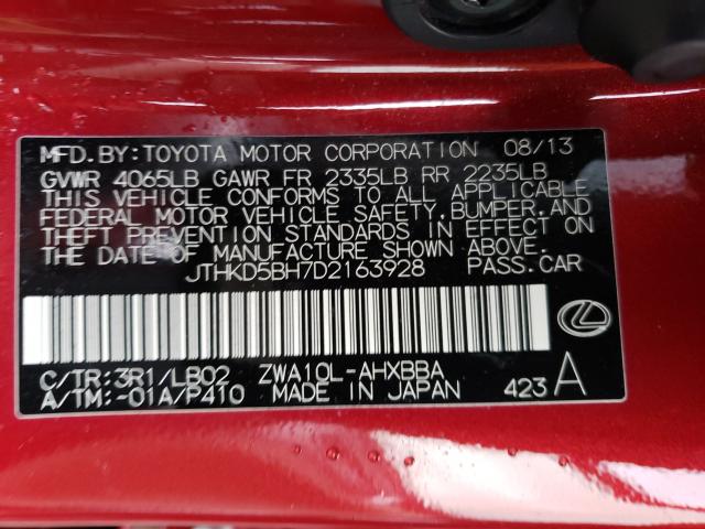 Photo 9 VIN: JTHKD5BH7D2163928 - LEXUS CT 200 