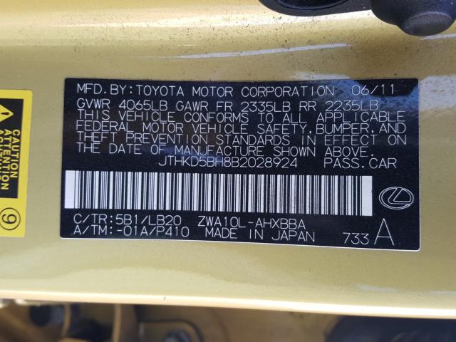 Photo 9 VIN: JTHKD5BH8B2028924 - LEXUS CT 200 