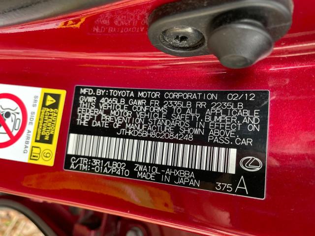 Photo 9 VIN: JTHKD5BH8C2084248 - LEXUS CT 200 