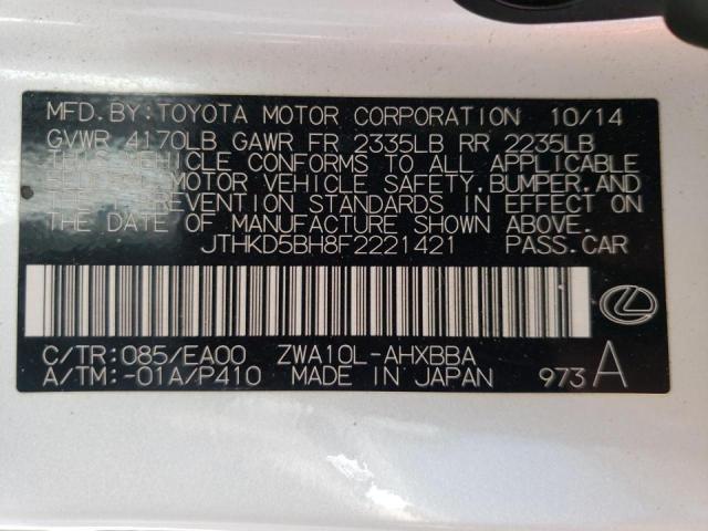 Photo 9 VIN: JTHKD5BH8F2221421 - LEXUS CT 200 