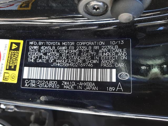 Photo 9 VIN: JTHKD5BH9D2169746 - LEXUS CT 200 