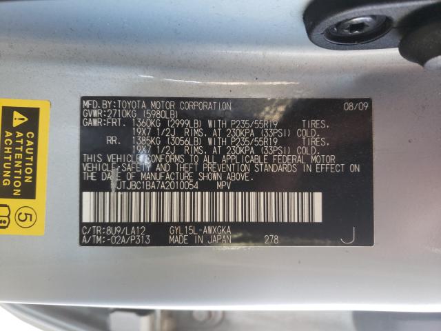 Photo 9 VIN: JTJBC1BA7A2010054 - LEXUS RX 450 