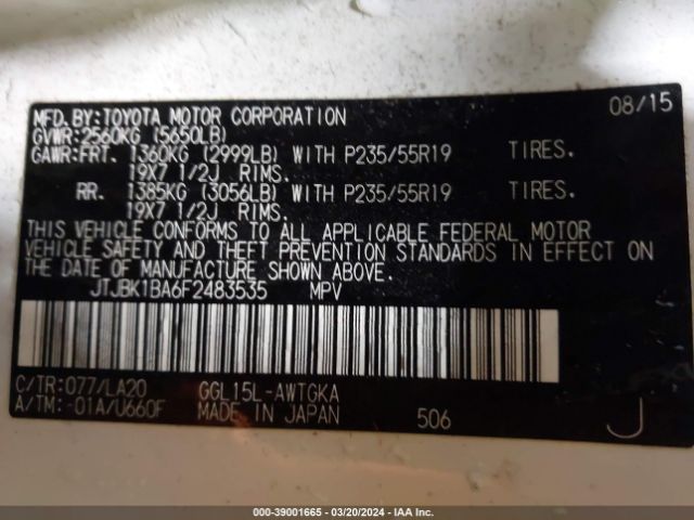 Photo 8 VIN: JTJBK1BA6F2483535 - LEXUS RX 350 