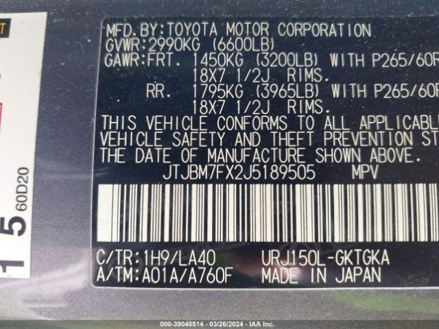 Photo 8 VIN: JTJBM7FX2J5189505 - LEXUS 460 