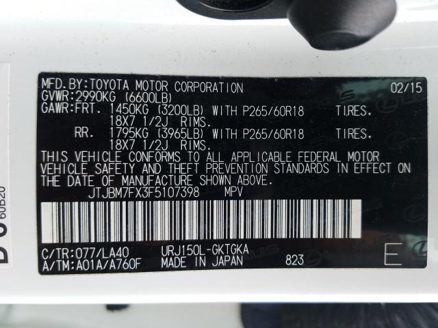 Photo 9 VIN: JTJBM7FX3F5107398 - LEXUS GX 460 